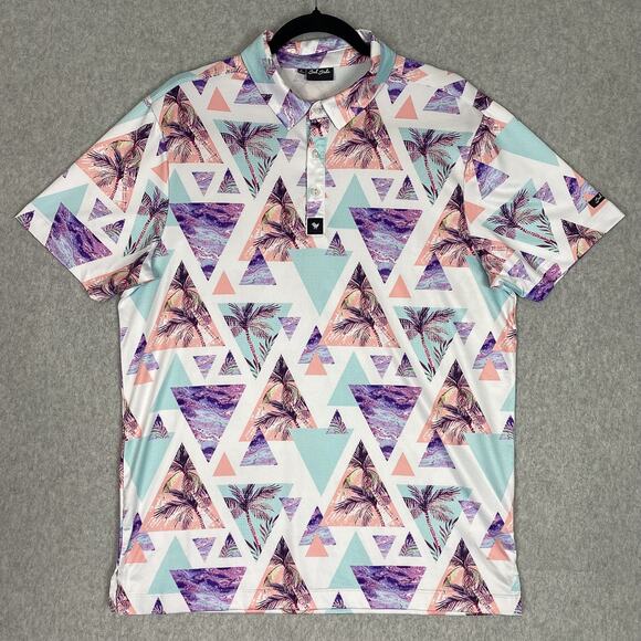 Bad Birdie Shirt Mens L Cali Golf Polo Geometric Palm Trees All Over Print - Picture 2 of 7